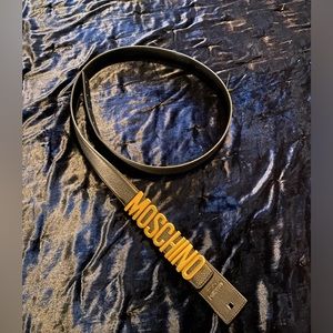 Moschino Logo Belt Black Leather with Gold Lettering